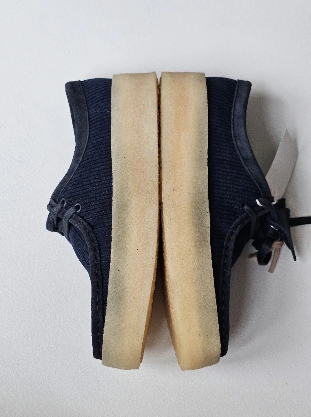NWT Clarks Originals Wallabee Cup Navy Cord Platform Crepe Shoes Size 9